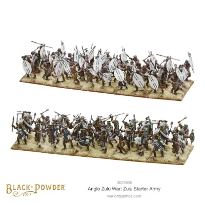 Zulu Starter Army miniatures for Black Powder Anglo-Zulu War, with massed Zulu warrior units.