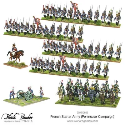 French Starter Army miniatures for Black Powder Peninsular Campaign, with infantry, cavalry, artillery and command.