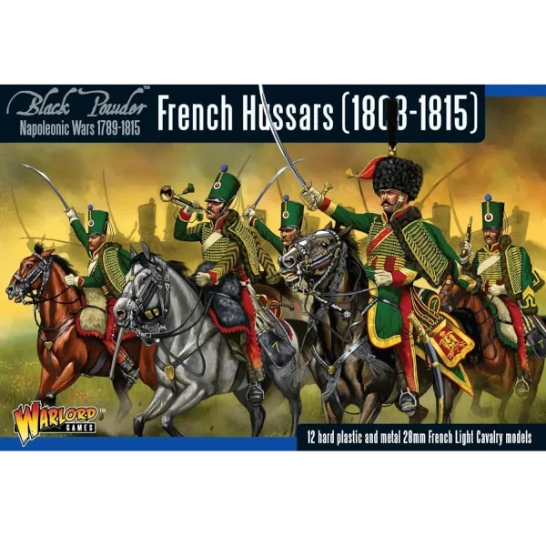 Black Powder French Hussars 1808–1815 box with French light cavalry charge artwork.
