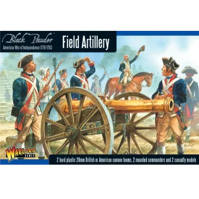 Black Powder American War of Independence Field Artillery box with cannon crew artwork.