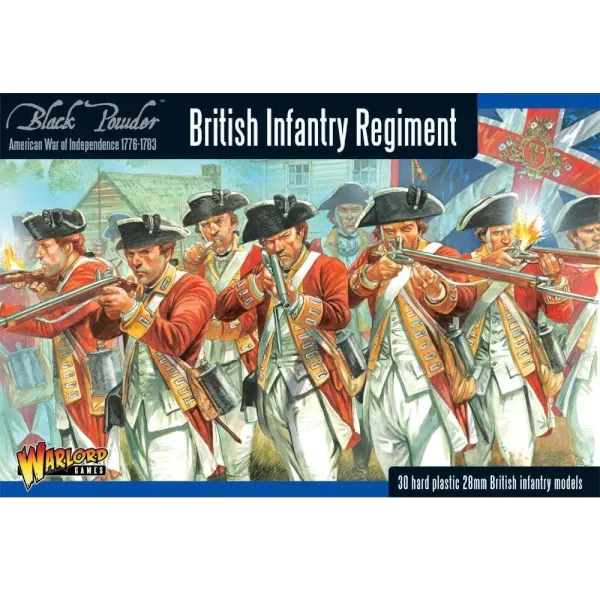 Black Powder American War of Independence British Infantry Regiment box with redcoat infantry artwork.