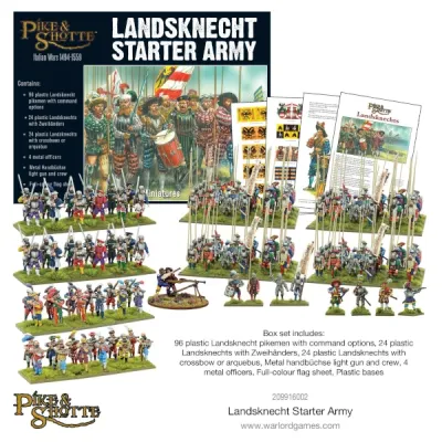 Painted Pike &amp; Shotte Landsknecht Starter Army with infantry, artillery, officers, flags and bases.