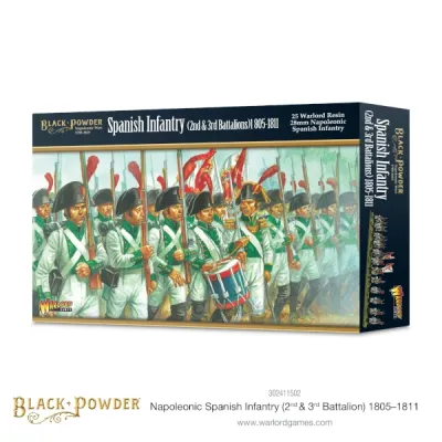 Black Powder Spanish Infantry 2nd &amp; 3rd Battalions 1805–1811 box with Spanish infantry artwork.
