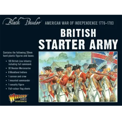Black Powder American War of Independence British Starter Army box with redcoat infantry artwork.