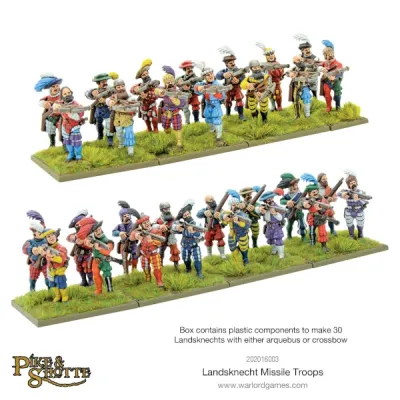 Painted Landsknecht missile troops with arquebuses and crossbows for Pike &amp; Shotte.