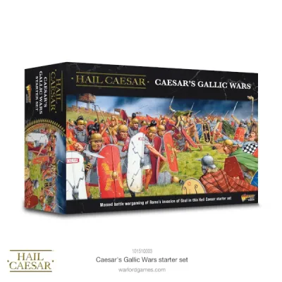 Hail Caesar: Caesar’s Gallic Wars Starter Set Hail Caesar Caesar’s Gallic Wars starter set box with Roman and Gallic battle artwork.