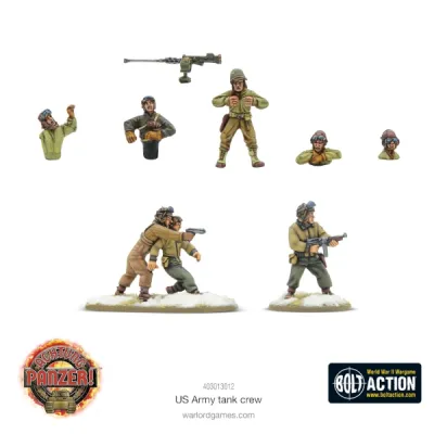 Painted US Army tank crew figures for Bolt Action and Achtung Panzer.