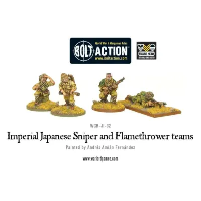 Painted Imperial Japanese sniper and flamethrower teams for Bolt Action.