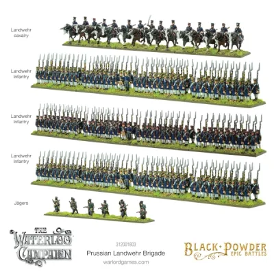 Painted Epic Battles Waterloo Prussian Landwehr brigade with infantry, cavalry and Jägers.