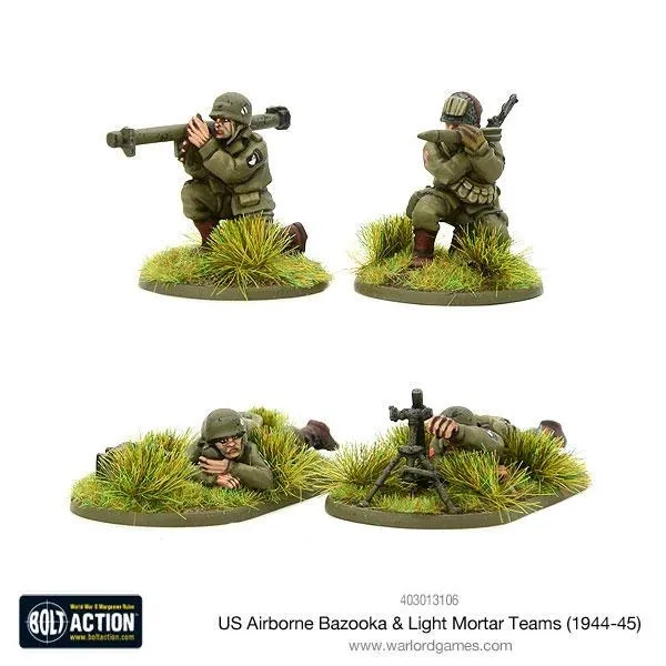 Painted US Airborne bazooka and light mortar teams for Bolt Action.