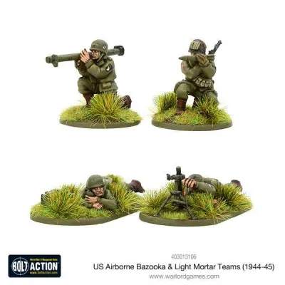 Painted US Airborne bazooka and light mortar teams for Bolt Action.