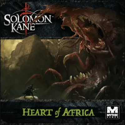 Box front: Solomon Kane Heart of Africa expansion box with Kane facing a huge monstrous creature.