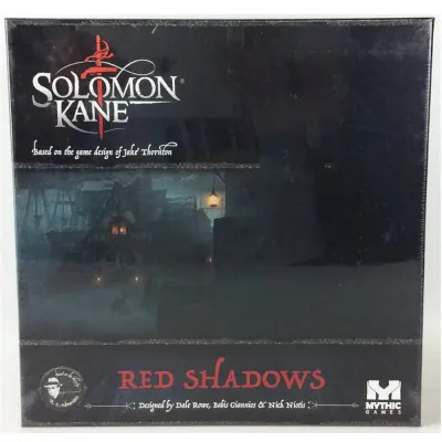 Box front: Solomon Kane Red Shadows expansion box with dark misty village artwork.