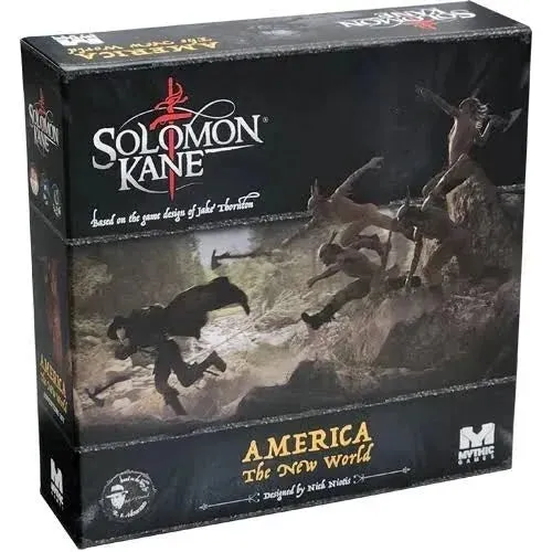 Box front: Solomon Kane America – The New World expansion box with dark colonial-era adventure artwork.