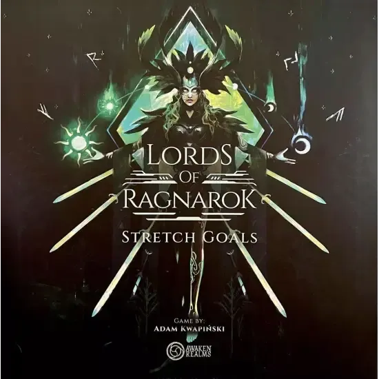 Box front: Lords of Ragnarok Stretch Goals expansion box with dark mythic figure artwork.