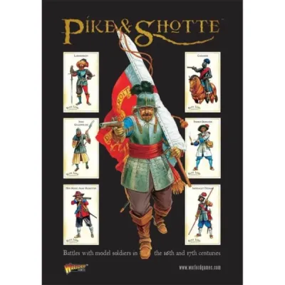 Book cover: Pike &amp; Shotte rulebook cover with 16th- and 17th-century soldier illustrations.