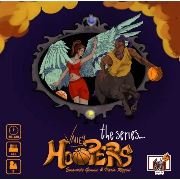 Box front: Valley Hoopers: The Series box with angel and centaur basketball players.