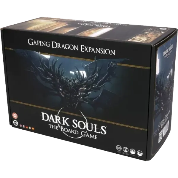 Box front: Dark Souls: The Board Game Gaping Dragon Expansion box with dark boss artwork.