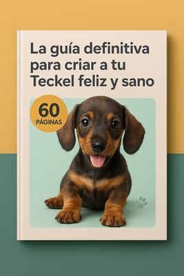 Cachorro Teckel — Guía Completa en PDF (60 páginas paso a paso) Portada en gris, mostaza y menta con cachorro Teckel y sello mostaza “60 páginas”, diseño atractivo y profesional en PDF.