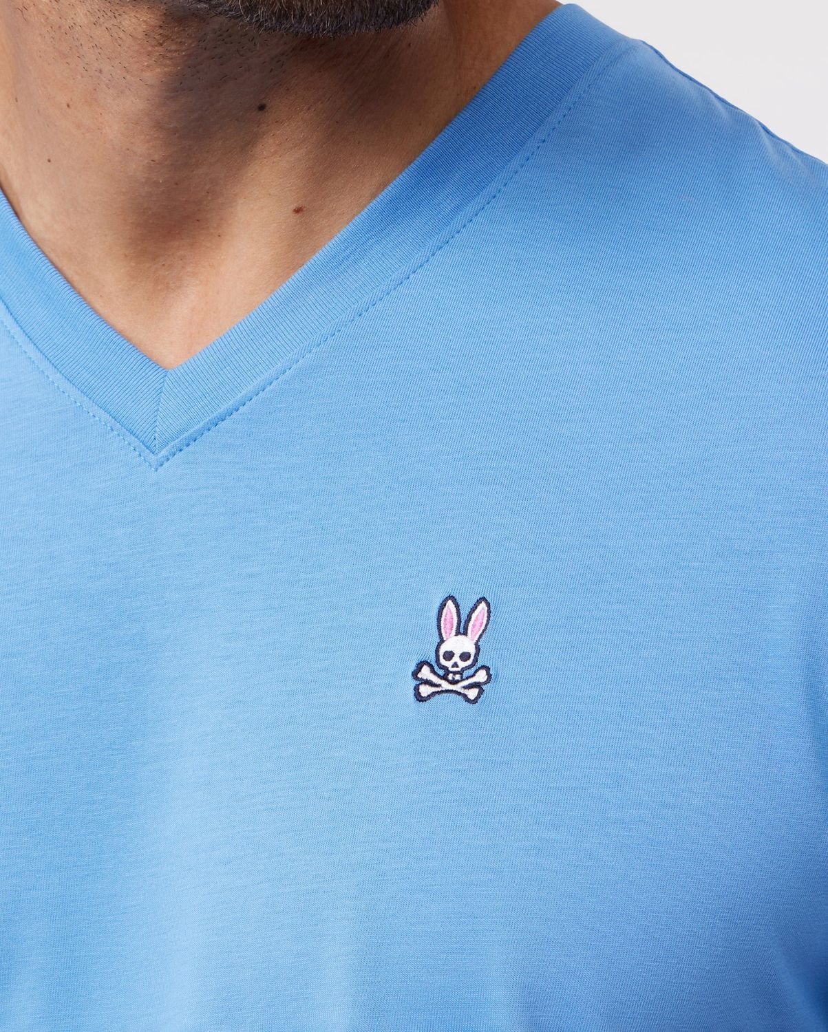 Psycho Bunny Classic V-Neck BT Tee, Color: MTK Mountain Sky Blue, Size: 1X