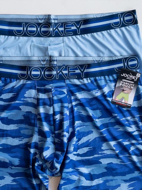 Jockey Sport Stability Pouch Long Leg Boxer Brief, Color: 472  Light Blu-Blu Camo, Size: 2X