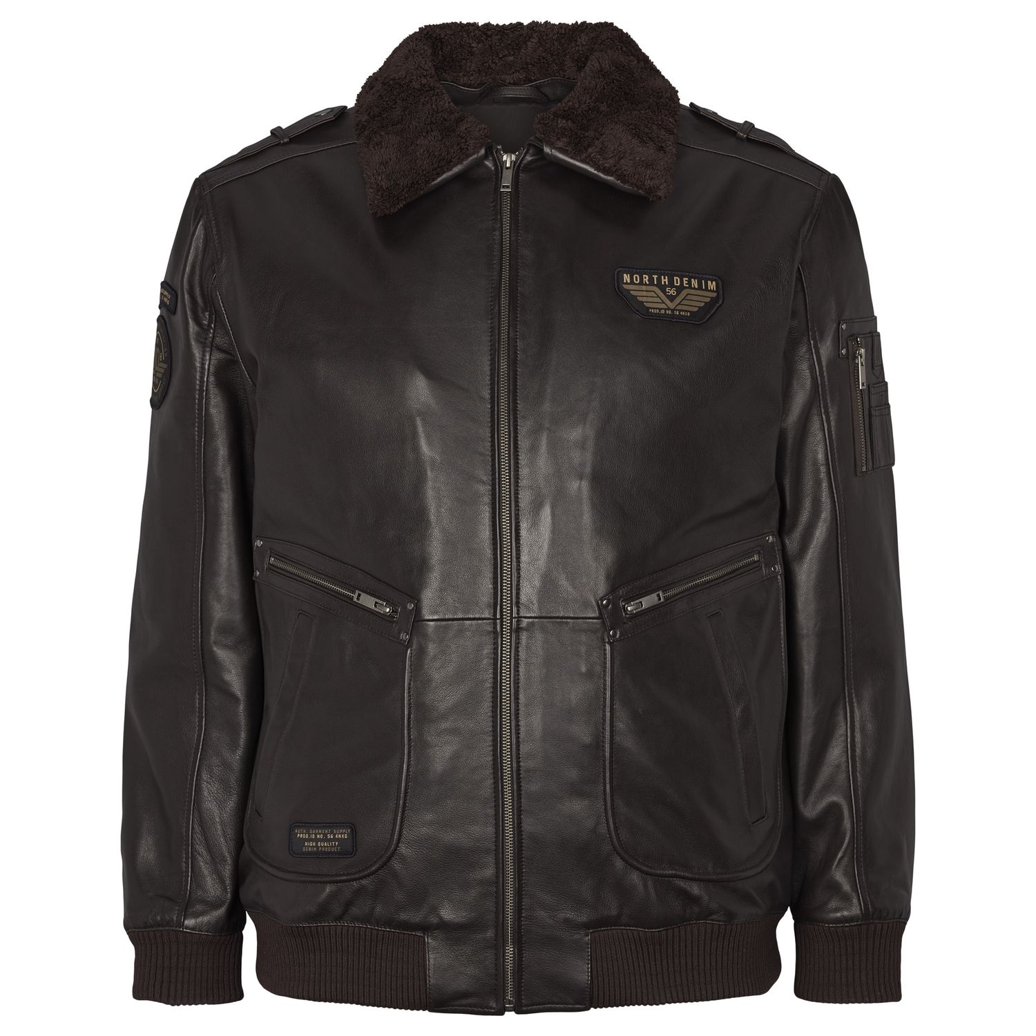 North 56Denim™ Leather Bomber Jacket, Color: 0780 Dark Brown, Size: 5X