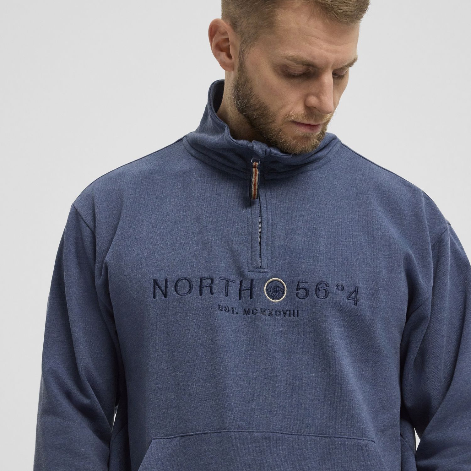 North 56°4 Halfzip Classic Sweater, Color: 0555 Blue Melange, Size: 2X