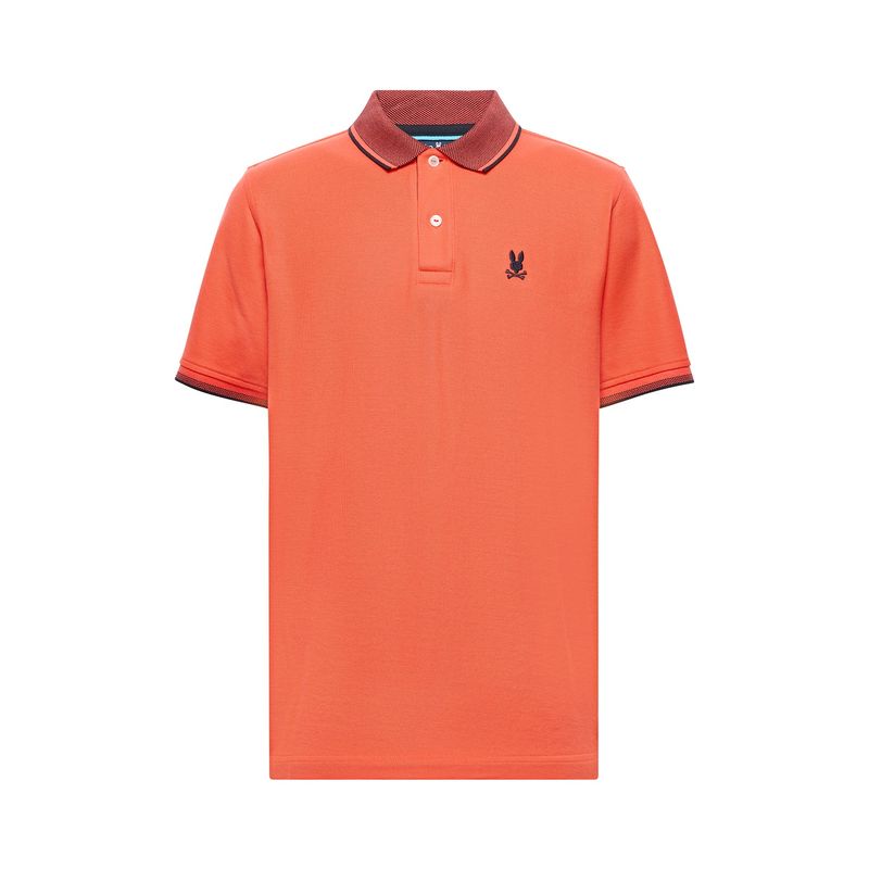 Psycho Bunny Evandale Oxford Collar Pique SS Polo, Color: 802 HOT CORAL, Size: 2X