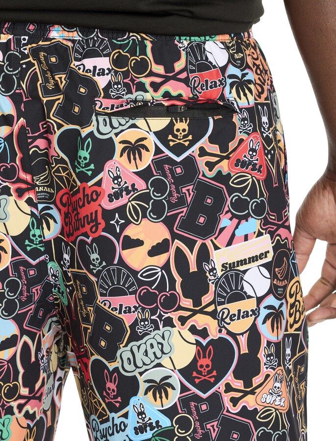 Psycho Bunny Marco AOP Swim Trunk, Color: 001 Black, Size: 5X, Season: 2506