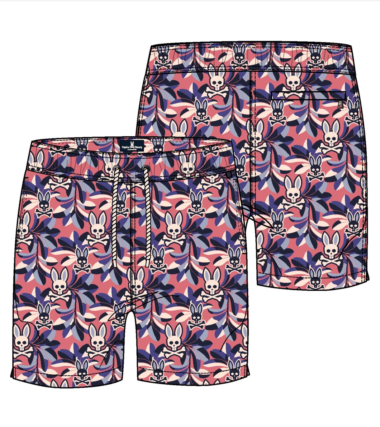 Psycho Bunny Florian All Over Print Swim Trunk, Color: Rubi Quartz, Size: 1X