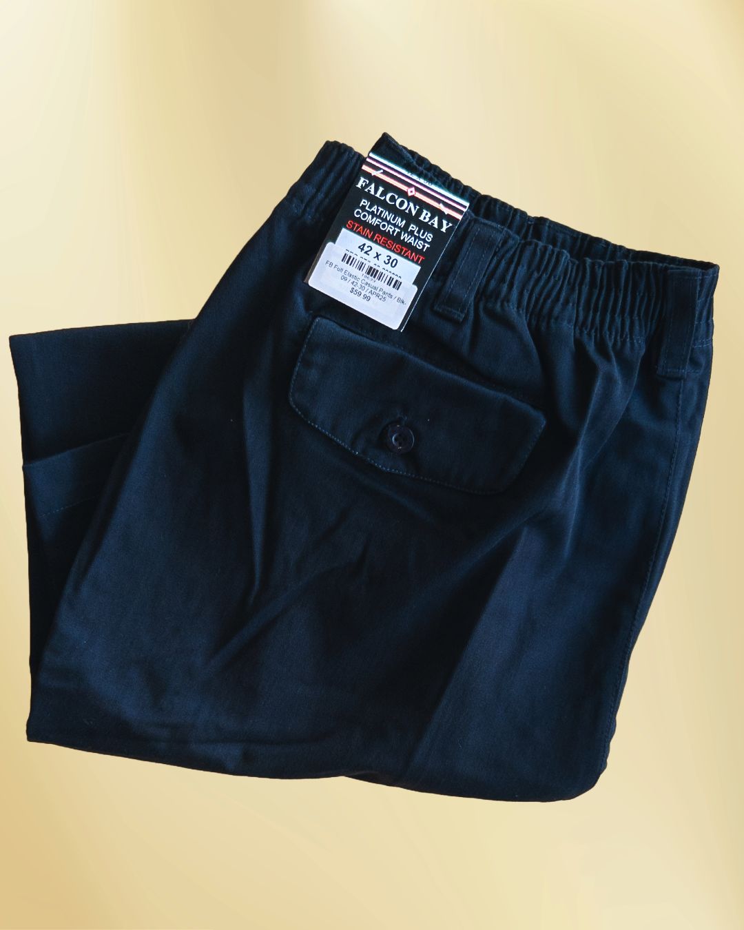 FB Full Elastic Casual Pants, Color: Blk-09, Season: 25-Apr, Size: 42-30