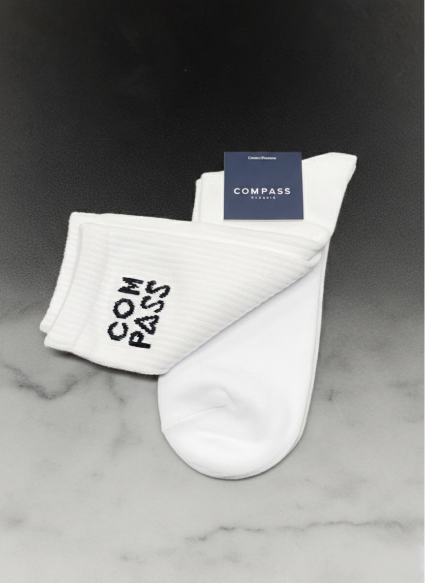 Compass Classics Logo Sports Socks, Color: White, Size: 42-46