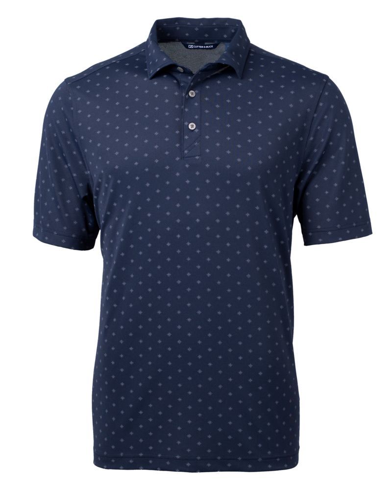 CB Virtue Eco Pique Tile Print Recycled SS Polo, Color: Navy Blue, Size: 1X