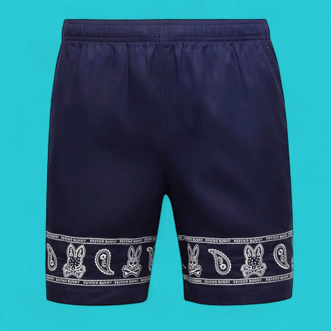Psycho Bunny Luke Tencel Border Short, Color: 402-Evening Blue, Size: 1X