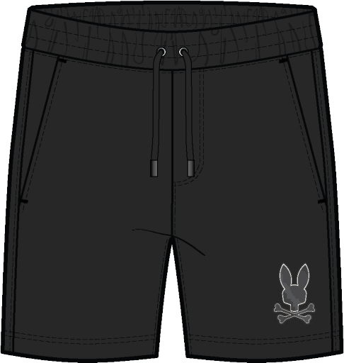 Psycho Bunny Olivier Pixel Bunny Embroidered Sweatshort, Color: Black, Size: 1X