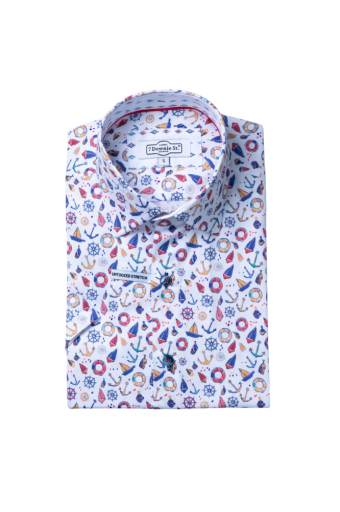 7 Downie St. Boat Dream SS Stretch Shirt, Color: White+Multi, Size: 1XB