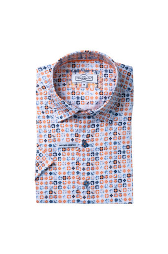 7 Downie St. Orange Mosaic SS Stretch Shirt, Color: White+Multi, Size: 1XB