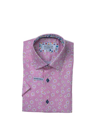 7 Downie St. Pink Flowers SS Stretch Shirt
