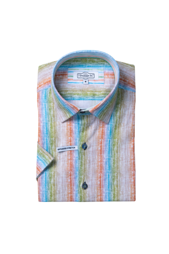 7 Downie St. Pastel Band SS Stretch Shirt, Color: Multi Pastels, Size: 1XB