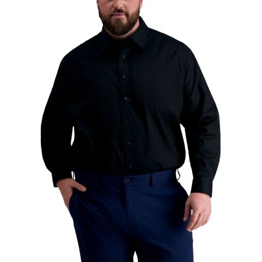 Haggar Premium Comfort St. Collar Dress Shirt LS, Color: Black, Size: 1X, Sleeve Size: 34"-35"