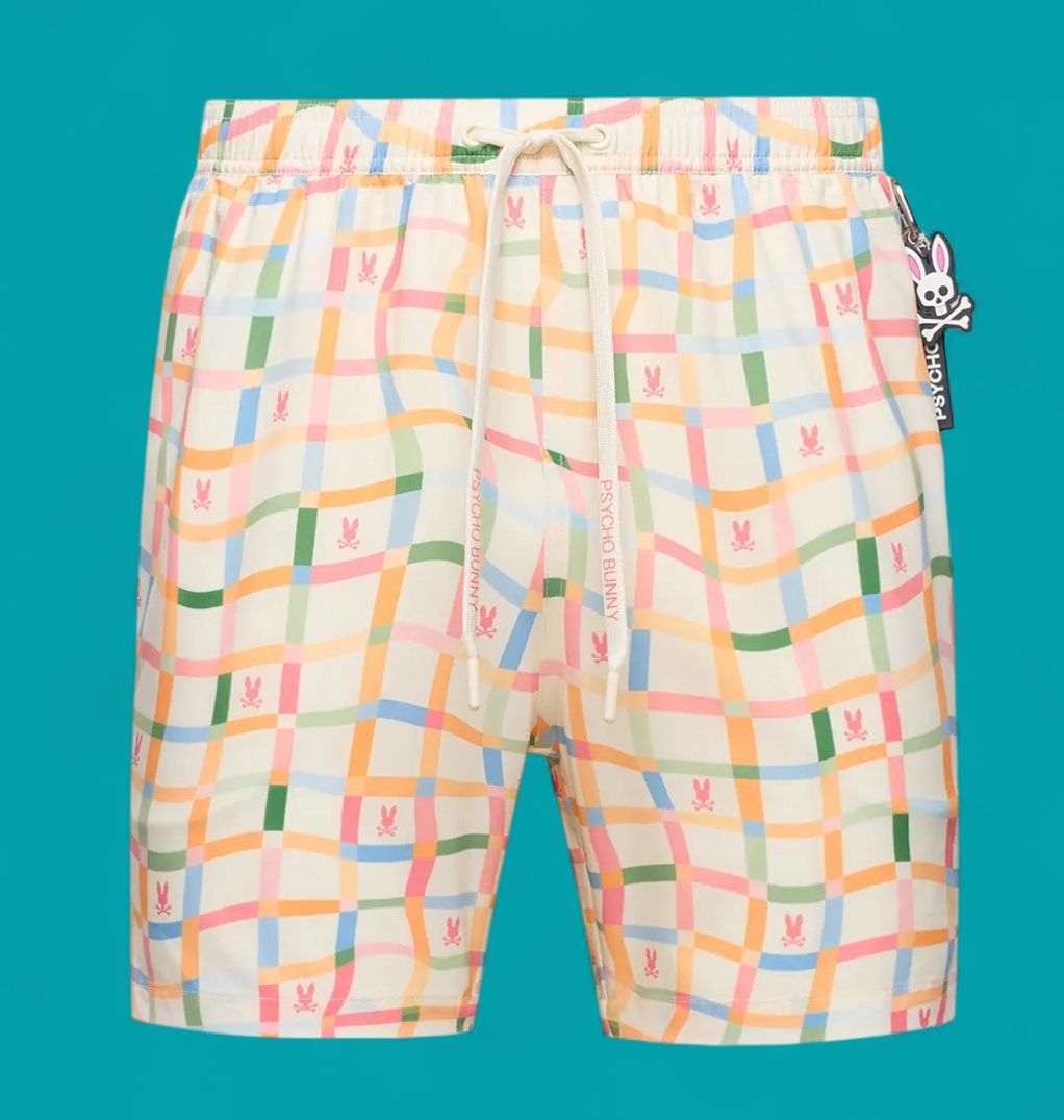 Psycho Bunny Atlas AOP Swim Trunk, Color: 250-Pristine, Size: 1X
