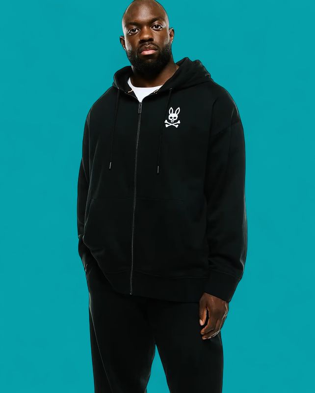 Psycho Bunny Haiden Relaxed Brushed Fleece Zip Hoodie-Black