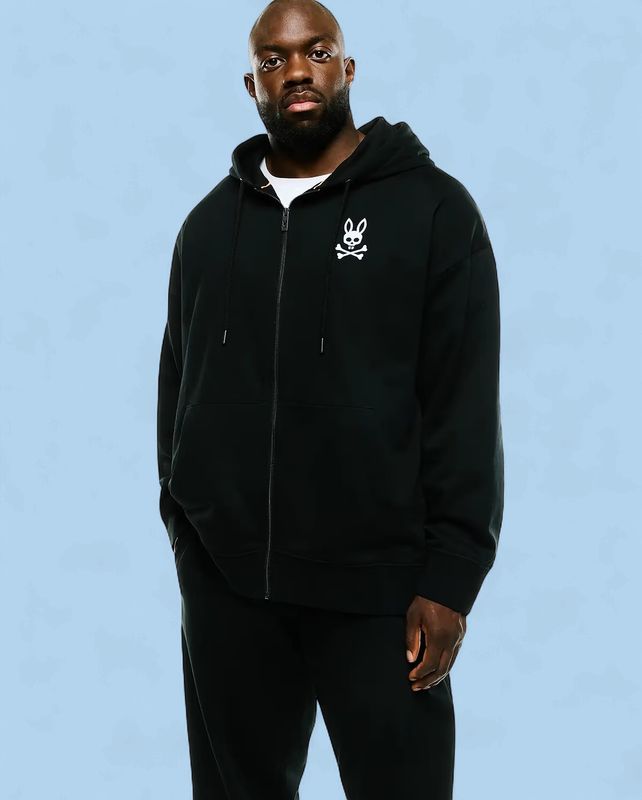 Psycho Bunny Haiden Relaxed Brushed Fleece Zip Hoodie-Black