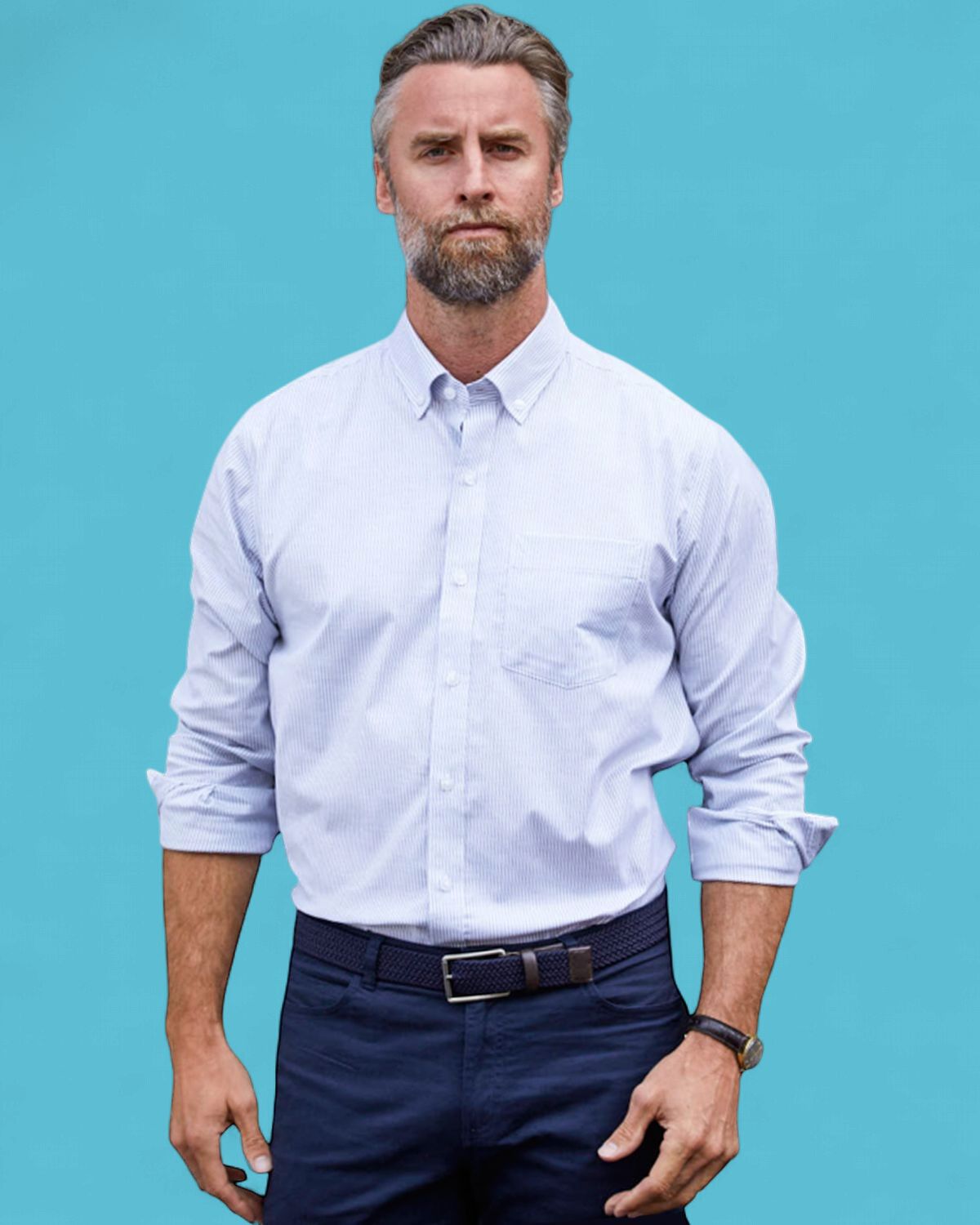 Cutter &amp; Buck Easy Care Stretch Oxford Stripe B&amp;T LS Shirt French Bue, Color: French Blue, Size: 1X
