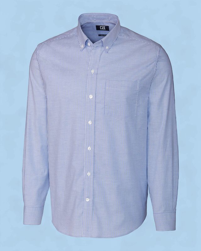 Cutter &amp; Buck Easy Care Stretch Oxford Stripe B&amp;T LS Shirt French Bue