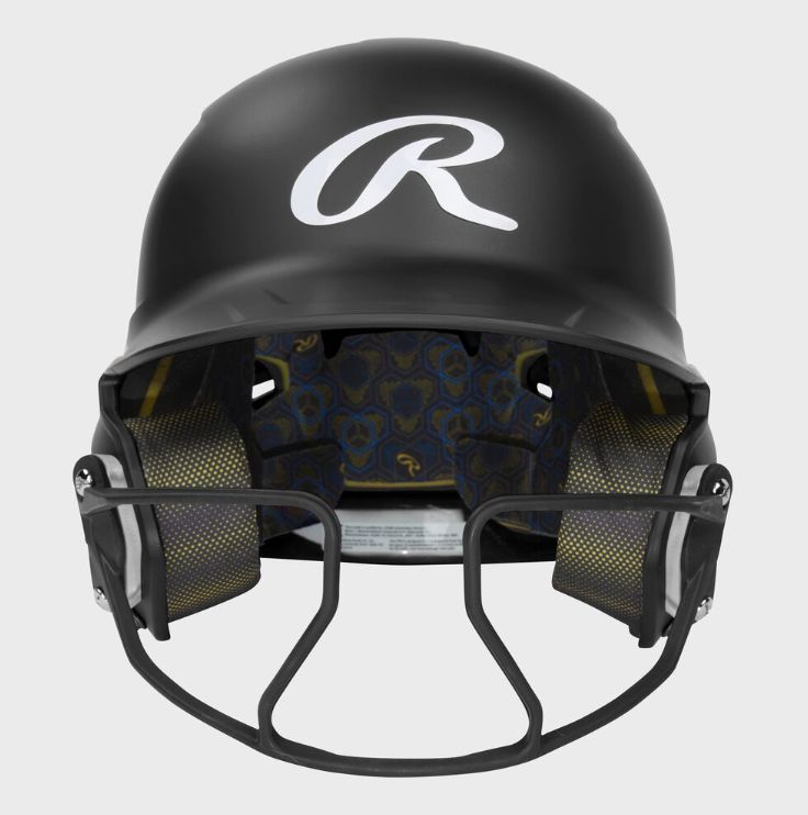 RAWLINGS MACH HI-VIZ 1-TONE BATTING HELMET WITH ATTACHED VIZSBFG, Colour: Matte Black, Size: Junior (6 3/8-7 1/8&quot;)