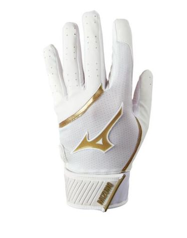 MIZUNO MVP Youth Baseball Batting Glove, Size: xs, Colour: white/gold