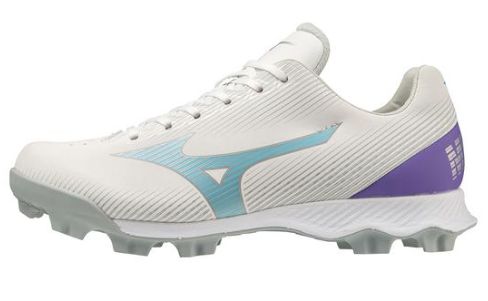 Mizuno Wave Finch Lightrevo Youth Girl&#39;s Molded Fastpitch Softball Cleat, Size: 2.5, Colour: Wht/Teal/Purp