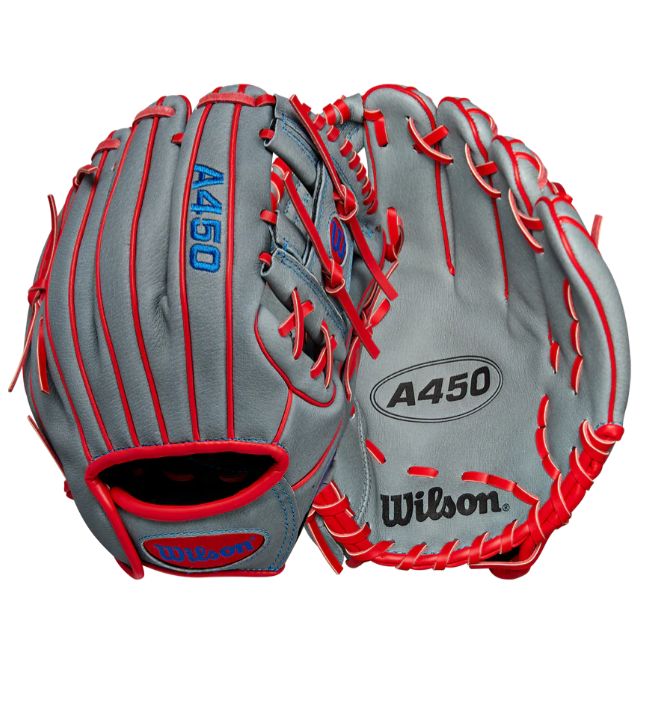 Wilson 2024 A450 10.75&quot; RHT - Grey/Red/Royal softball/baseball glove