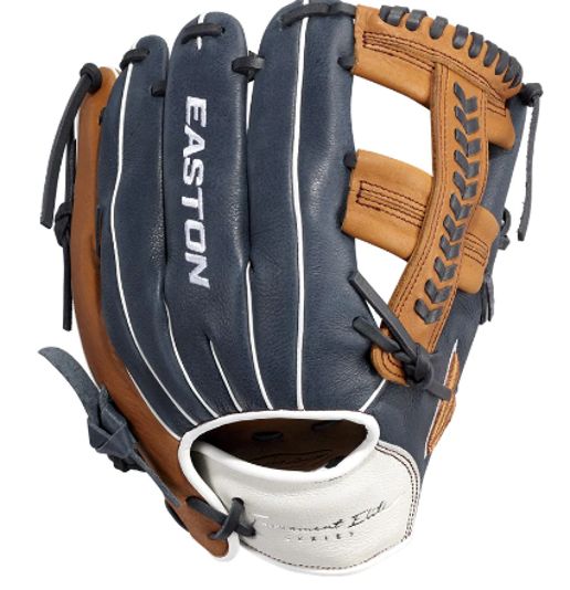 EASTON TOURNAMENT ELITE SERIES BASEBALL GLOVE YOUTH 11 1/2&quot; RHT BRAIDED SINGLE POST NAVY/TAN/WHITE